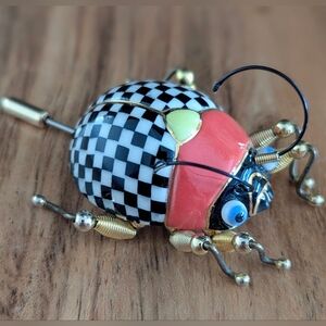 EUC Cynthia Chuang Porcelain Beetle Brooch Handcrafted Art Jewelry